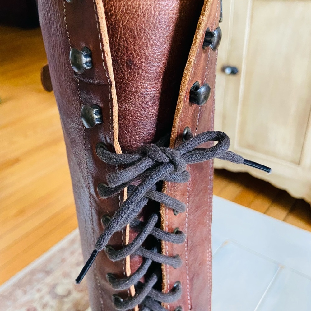 Bed|Stu Knee High Lace-Up Women's Leather Boots - Brown - Size 8 - Picture 7 of 16